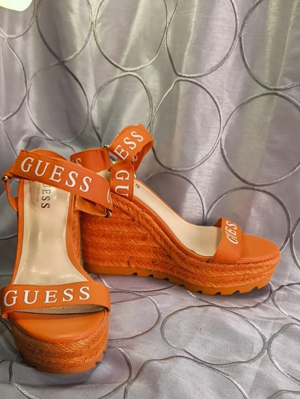 GUESS Velcro Strap Orange Braided Platform Wedge Sandals Size 7 AA